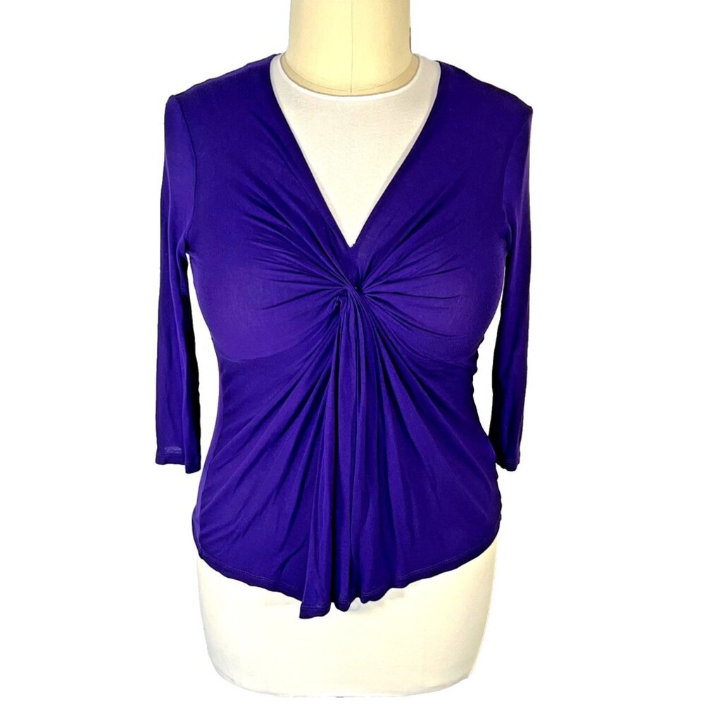Jones NY Sport - Blouse Women's XL Jersey V-Neck Cascade Front 3/4 Sleeve - Picture 2 of 16